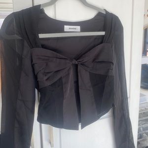 Black XS Long Sleeve Twist Open Top